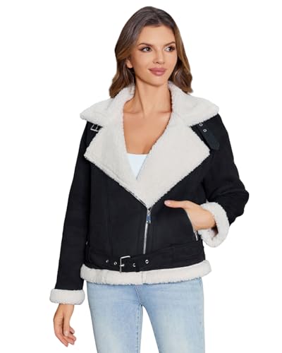 Veste d'hiver en cuir synthétique femme blouson chaud motard doublé fourrure