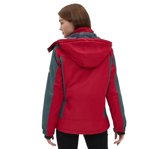 Image of Women's Waterproof Winter Jacket Skiing Warm Fleece Snow Coat Hooded Windproof Raincoat S-3XL