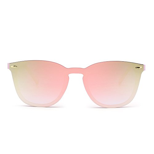 JIM HALO Trendy Rimless Sunglasses Mirror Reflective Sun Glasses for Women Men (Pink/Mirror Pink)