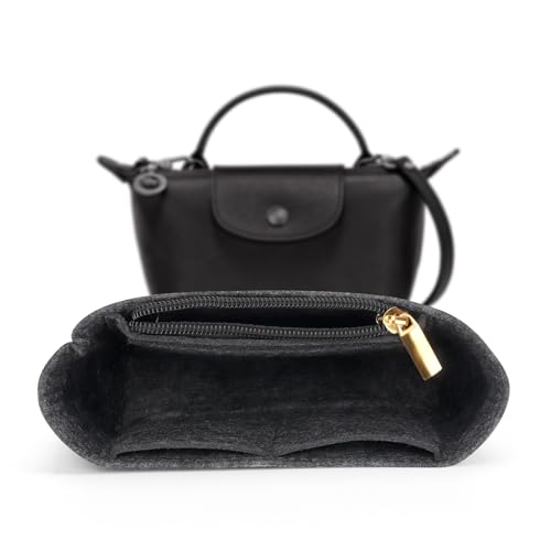 ZOLGINAH Organizador de bolsos para Longchamp Le Pliage, organizador de bolsos de fieltro con bolsillos multifuncionales, gran capacidad, Gris Oscuro Mini