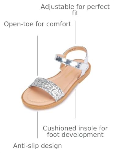 Image of PANDANINJIA Girls Sandals Open Toe Summer Flats Dress Shoes | Toddler /Little /Big Kid, Flower Girl, Lightweight Cushioned, Hook and Loop, Breathable Insole, Wedding, Party