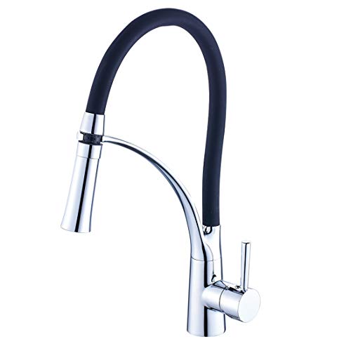 Preisvergleich Produktbild AIMADI Küchenarmatur Wasserhahn Küche Spültischarmatur Mischbatterie Herausziehbar Küchenspüle Geschirrbrause Ausziehbar Chrom Schwarz