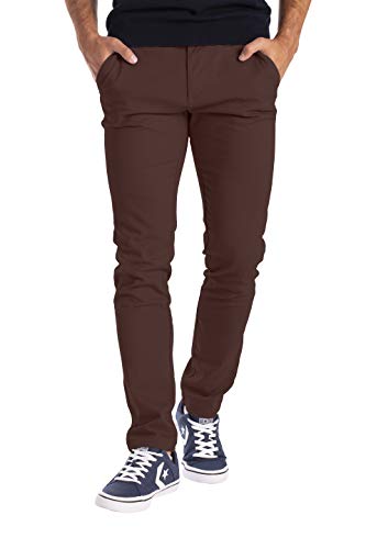 BlauerHafen Pantalones chinos de diseñador para hombre, tejido elástico, corte ajustado, informales, marrón chocolate, 30W x 30L