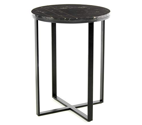 V Vascavi - Mesa de estilo mármol como mesa auxiliar, mesa de café, mesita de noche, para salón, dormitorio, comedor, pasillo, elegante (44 x 44 x 58 cm), color negro