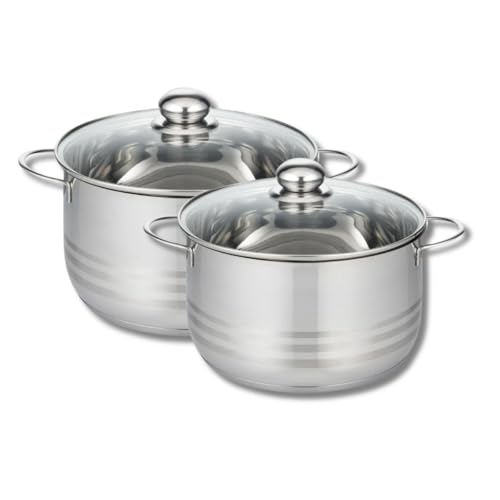 Elo 9802050 - Olla de acero inoxidable para inducción, olla (acero inoxidable, 20 cm, 24 cm, olla con tapa de cristal, acero inoxidable, cristal, 20 y 24 cm)