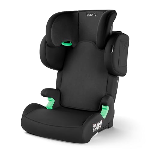 Babify FlexiFit Premium - Seggiolino per Auto con Isofix, Gruppo 2/3 (15-36 kg, 100-150 cm), ECE R129, Poggiatesta con 11 Posizioni, Schienale Reclinabile, Design Pieghevole, Nero