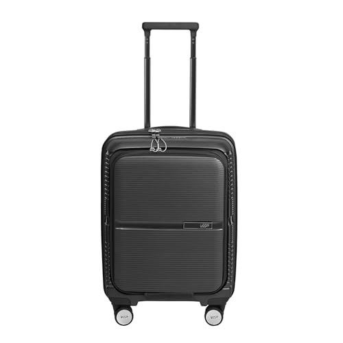 Image of VIP AER Plus Pro Cabin Trolley Bag 56cm | Small | Hard Luggage | Smooth 8-Wheel Suitcase with Laptop Compartment | Flushed TSA Lock - Business Travel Luggage | 3 Years International Warranty (Black)