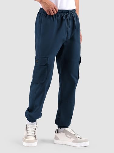 Image of Beyoung Cotton Regular Fit Heavy Gauge Cargo Joggers for Men | Ribbed Hem | Spacious Pockets | Track Pants | Elastic Waistband | Cargo for Men