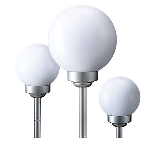 3er Set LED Solar Außen Leuchte Garten Deko Steck Lampen Kugeln weiß 15 und 20 cm
