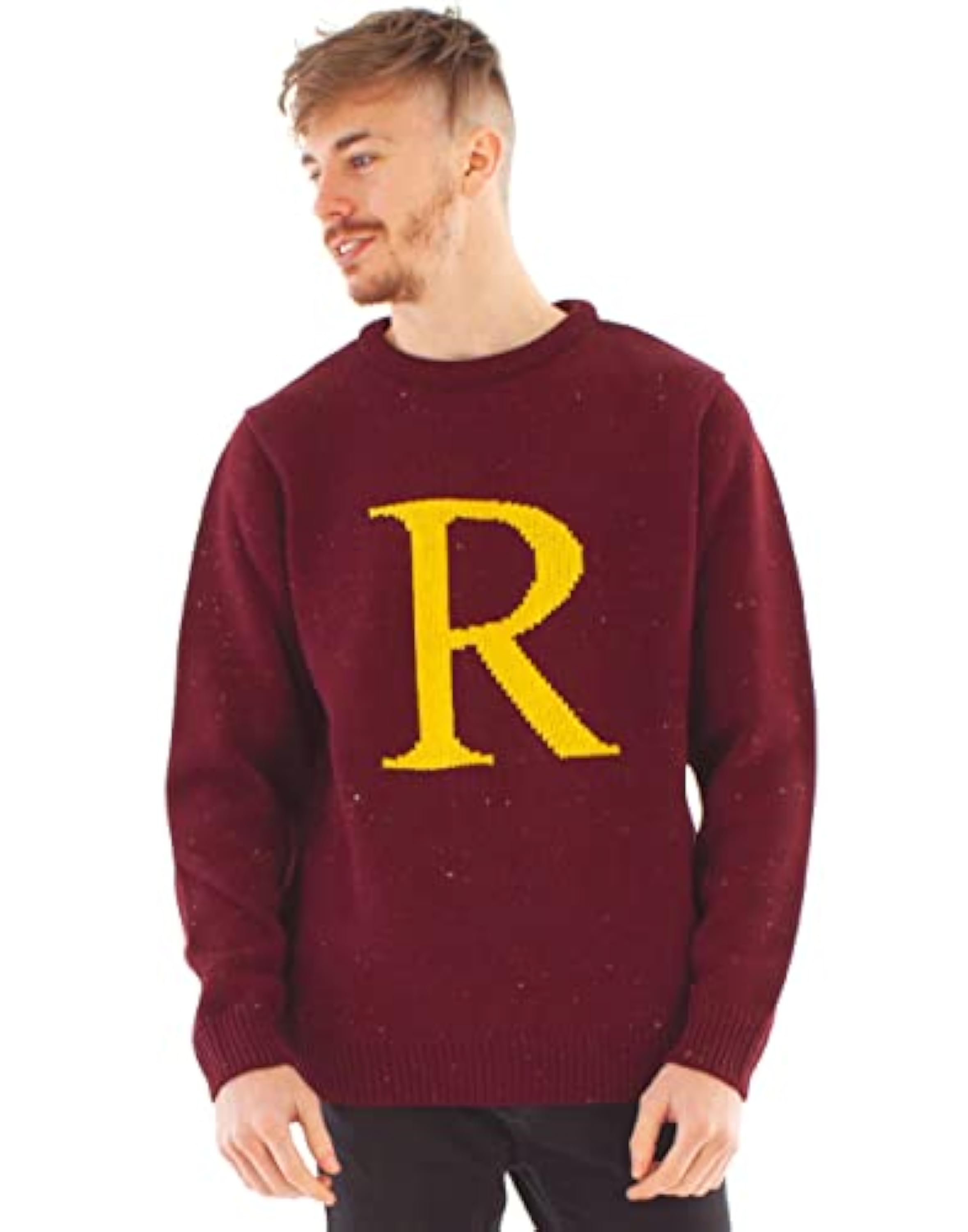 Harry Potter R para Ron Jersey De Navidad para Adultos | Sudadera De Punto Ron Weasley Letter R para Hombre Y Mujer | Ropa De Merchandising De Películas Navideñas En Rojo | Regalo Festivo De Hogwarts