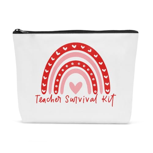 Teacher Survival Kit Makeup Bag Teacher Make Up Bags Gifts for Women Teachers St Patricks Day Birthday Appreciation Gift Toiletry Organizer Pouch for Woman Gifts for Teachers Women Cosmetic Bags