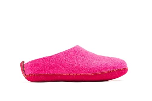 Woolly's Indoor Open Heel Slippers With Leather Sole (Fuchsia) - 36 | Premium New Zeland Wool | Handcrafted with Italian Design | Soft, Breathable & Ordor Free