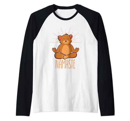Divertido oso Namaste Meditación Yoga Pose Cute Bear Lover Camiseta Manga Raglan