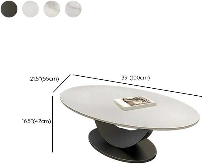 LITFAD Living Room Table Modern Oval Sintered Stone Coffee Table Metal Base Center Table Tea Table Home Furniture, Matte White 39" L x 22" W x 17" H