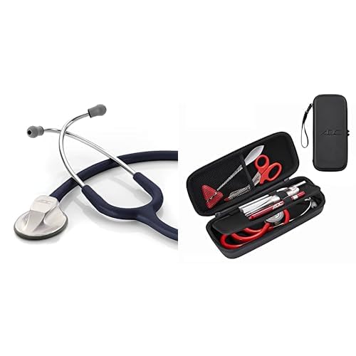 ADC Adscope Model 615 Navy Platinum Sculpted Clinician Stethoscope with Tunable AFD Technology and Small Black Medic Case