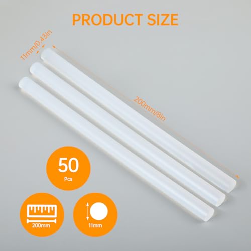 50 Stück Heißklebesticks 11mm x 200mm, Transparente Klebestifte für Heißklebepistole, Heissklebepistole Klebesticks für Heimwerken, Reparieren und Dekorieren – Universelle Heißklebepistole Sticks