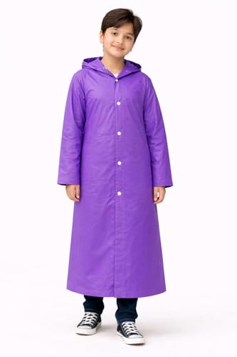 Image of Nephar Boys & Girls Waterproof Hooded Raincoat | Long Rain Protection Jacket | Lightweight Windproof Monsoon Wear | Kids Outdoor Rain Coat