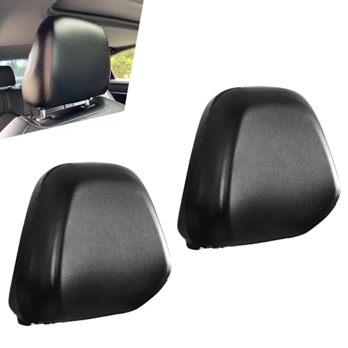 Shakas 2 PCS Cars Headrest Covers, Full Wrap-around Non-marking Fit Anti-scratch Protector, Waterproof Leather Portable Reusable Elastic Dust Cover, for Most Cars Seat Headrest Accessories (Black #S)