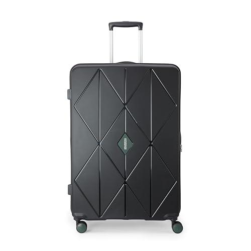 Image of American Tourister Qubiz | Check-in Trolley Bag (80 cm) | 360 8 Wheel Travel Luggage | Hard Case Polypropylene Suitcase | Recessed Combination Lock | Black /Dark Olive