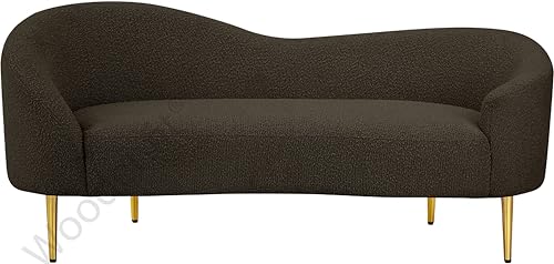 Image of Rosewood Luxury Curved Sofa in Premium Boucle Fabric | Solid Wood Structure | High Density Foam | Sturdy Golden Legs | Comfortable & Stylish Couch for Modern Living Room (Brown, 2 Seater)