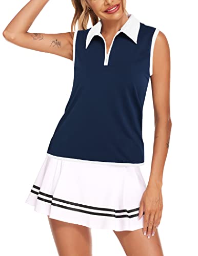 Image of COOrun Women's Golf Polo T Shirts Lightweight Moisture Wicking Sleeveless Shirt Quick Dry Zipper Tank Top