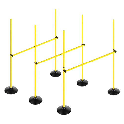 Voodans Adjustable Height Agility Hurdle Set Multi-Function Soccer Trainning Pole Set Coaching Sticks with Rubber Base (Pack of 3, 4.9 FT)