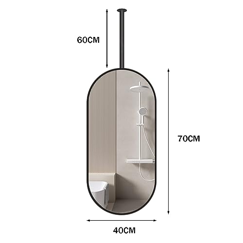 Oval Ceiling Hanging Mirror, Wall Mounted Mirror with Black Metal Frame and Boom - Boom can be customized, Home or Hotel Bathroom Vanity Makeup Mirror (Size : 40cmx70cm)