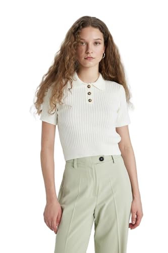 ديفاكتو بلوفر تريكو للنساء بقصة ضيقة ورقبة بولو نصف كم N9752AZ، اكرو، مقاس S
