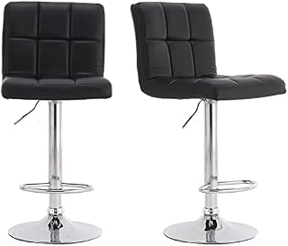 Pair of Cuban Bar Stools Set with Backrest, Leatherette Exterior, Adjustable Swivel Gas Lift, Chrome Footrest and Base for Breakfast Bar, Counter, Kitchen and Home Barstools DM811 (Black-)