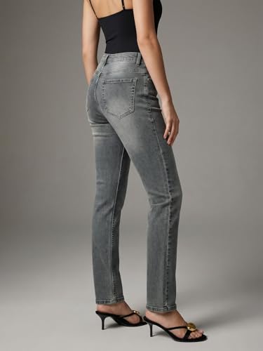 Image of Urbano Fashion Women's High Rise Straight Fit Washed Jeans Non-Stretchable