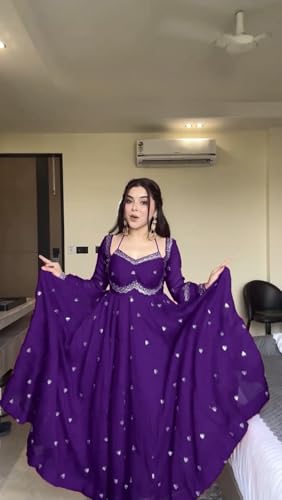 Image of Beautiful Embroidered Anarkali Gown for Women ||Festive Outfit with Intricate Detailing