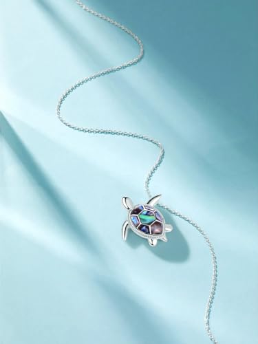 PRAYMOS Sea Turtle Necklace for Women 925 Sterling Silver Abalone Shell Turtle Jewelry Birthday Stocking Stuffers for Her2