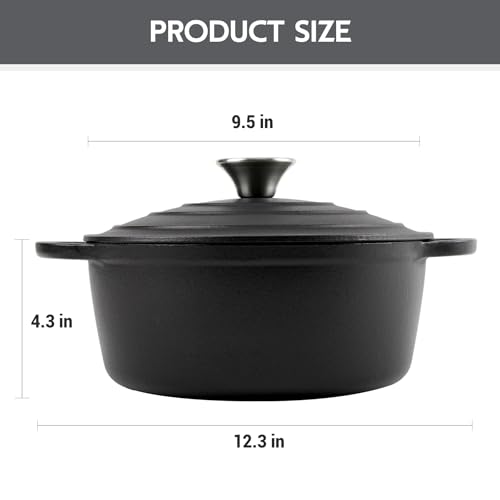 Image of Dutch Oven Enameled Cast Iron with Lid - Big Dual Handles - Oven Safe up to 500F - Classic Round Pot for Versatile Cooking (Matte Black(No Enameled, 4 QT)