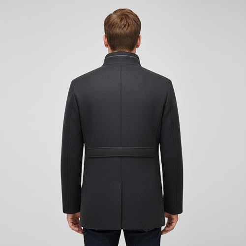MODFUL Men's Wool Coat Mid Length Warm Casual Overcoat Peacoat Trench Winter Jacket (Black, 2XL) - Image 3