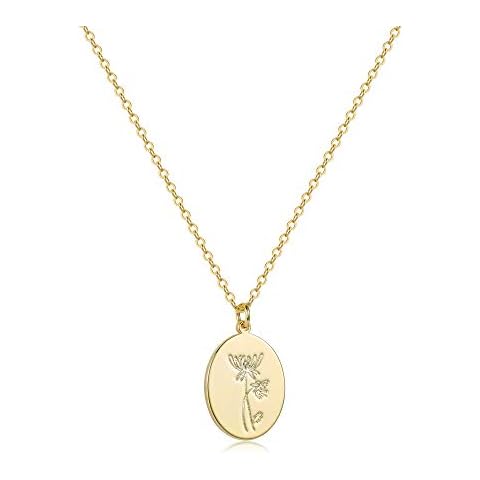 S.J JEWELRY 14K Gold Plated Guardian Flower Necklace Personalized Gift for Women Girls 12 Months Constellation Birthday Lucky Flower Necklace Cover