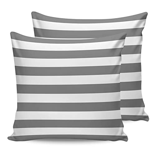 ALAGEO Outdoor Waterproof Pillow Covers for Patio Furniture Grey and White Stripes Decorative Throw Pillow Cover Solid Striped Pillowcases Set of 2 Cushion Case for Sofa Couch Chair 18 x 18 in