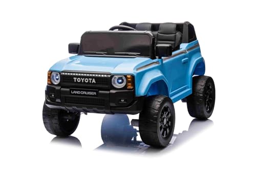 Coche eléctrico para niños Toyota Landcruiser 12V, Azul, Asiento Individual Ancho, Control Remoto 2,4 GHz, Entrada USB/AUX, Bluetooth, suspensión, batería de Litio, Luces LED, 2 Motores de 25W
