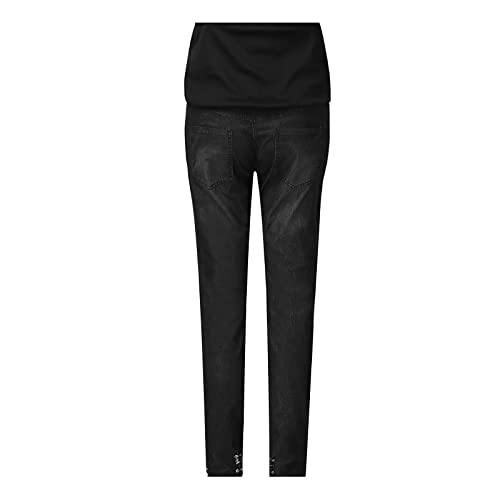 UnoSheng Pantalones ligeros de maternidad acampanados a la moda, color liso, pantalones tobilleros para mujer, talla grande, pantalones de maternidad, faldas, Negro, M