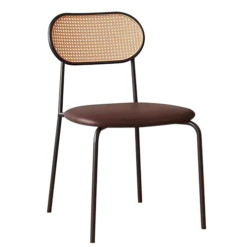 Chaise salle manger rotin avec assise cuir rembourrée grand confort marron
