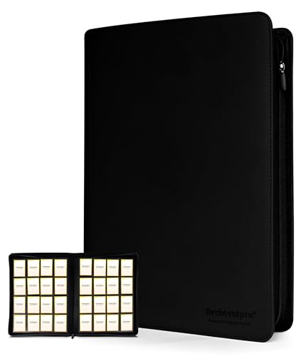Image of Premium 16 Pocket Card Binder, Holds 1024 Cards for MTG TCG Sports Game Cards(Black,16 Pocket) | Large-capacity side-loading binder with zipper. No-ring design holds 1024 cards in clear pockets.