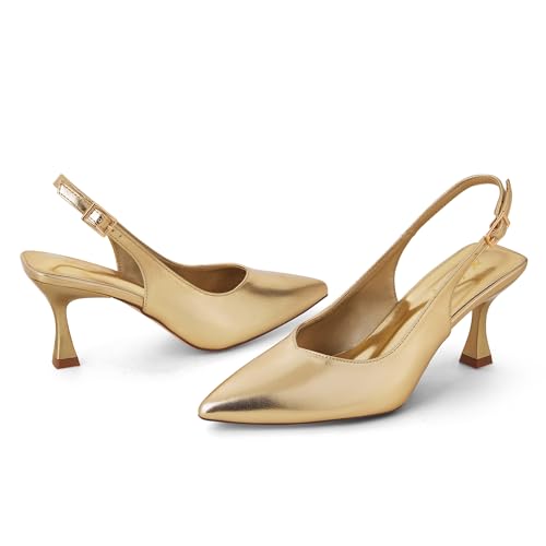 Image of Elisabet Tang Women's Kitten Heel Slingback Low Pumps 3 Inches Stiletto Pointed Closed Toe Elegant Dressy Bridal Wedding Party Shoes