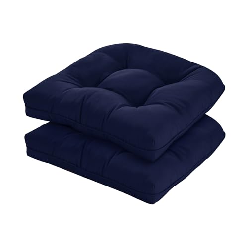 HOMELYSIAN 19x19 Outdoor Chair Cushions Set of 2, Tufted Wicker Patio Furniture Cushions, Thick Outdoor Seat Cushions for Lawn Chairs, Overstuffed and Water Resistant, Navy