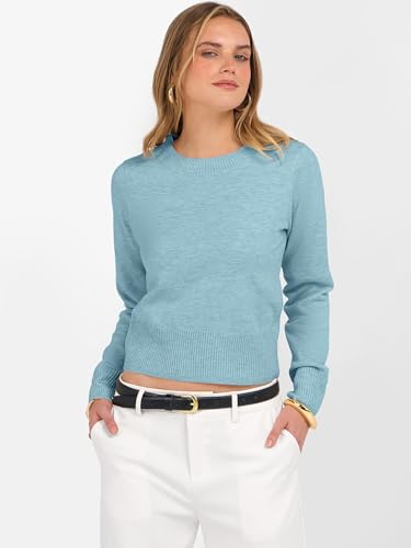 Image of ANRABESS Women's Long Sleeve Sweaters Cropped Crew Neck | Business Casual Tops,Light Weight Comfy Knit,Pullover ShortSweater,Basic Classic,Fall Fashion Winter Layer Clothes