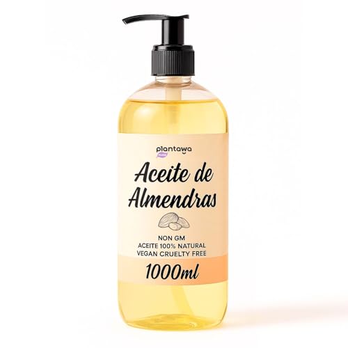 PLANTAWA Aceite de Almendras 1L con Dosificador | 100% Puro y Natural | Hidratante Diario para Piel Sensible | Masajes, Bebés y Estrías | Sin Perfume | Uso Cómodo