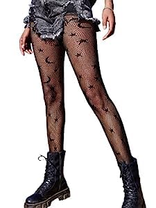 Image of Women's Patterned Tights, 3 Pairs, Floral Design, Fishnet with Stars and Moon, One Size