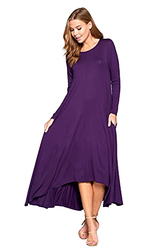 12 Ami Solid Long Sleeve Pocket Loose Maxi Dress Dark Purple M