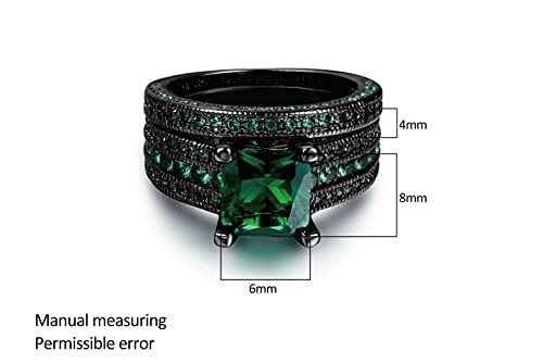 Womens Jewelry Black Gold Plated Princess Cut Blue Or Green Cz 2pcs Wedding Engagement Ring Bridal Sets4
