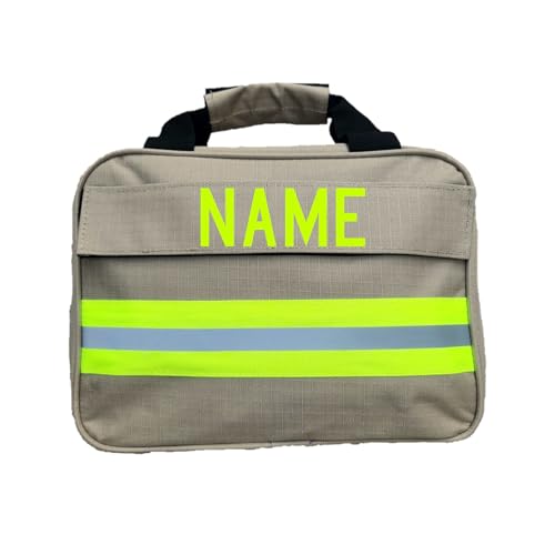 Fully Involved Stitching Firefighter Personalized Tan Overnight Toiletry Bag