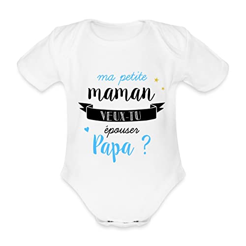Spreadshirt® Demande De Mariage Veux Tu m'Épouser Demande en Mariage Surprise Maman Papa Body Bébé Bio Manches Courtes, 3-6 Mois, Blanc
