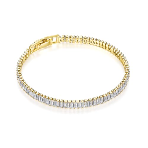 MINDDHA 14K Gold/White Gold Plated Cubic Zirconia Tennis Bracelet | Silver, Gold Bracelet for Women | Rectangle, Square, Round Shape Stone | Width 2.5-4mm | Size 6-8 Inch2